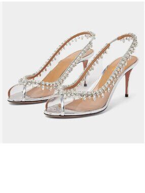 FYS Silver Stiletto Heel Sandals Elegant Transparent PVC Slingback Open Toe Pump